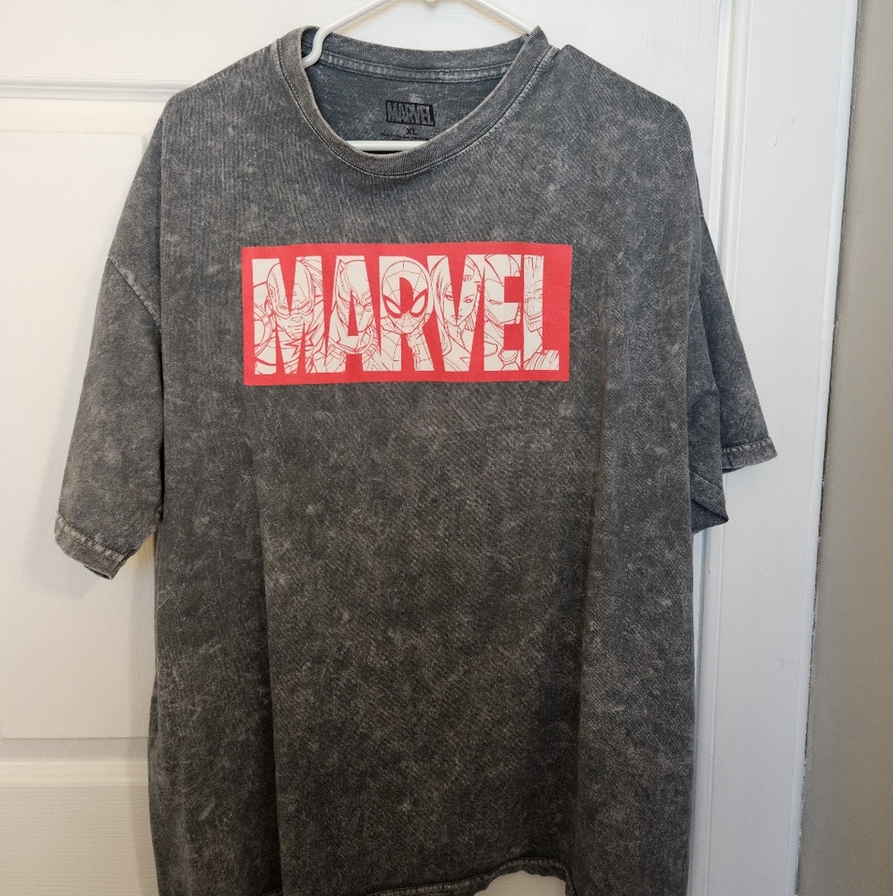 Marvel Distressed Gray Tee with Red Accents